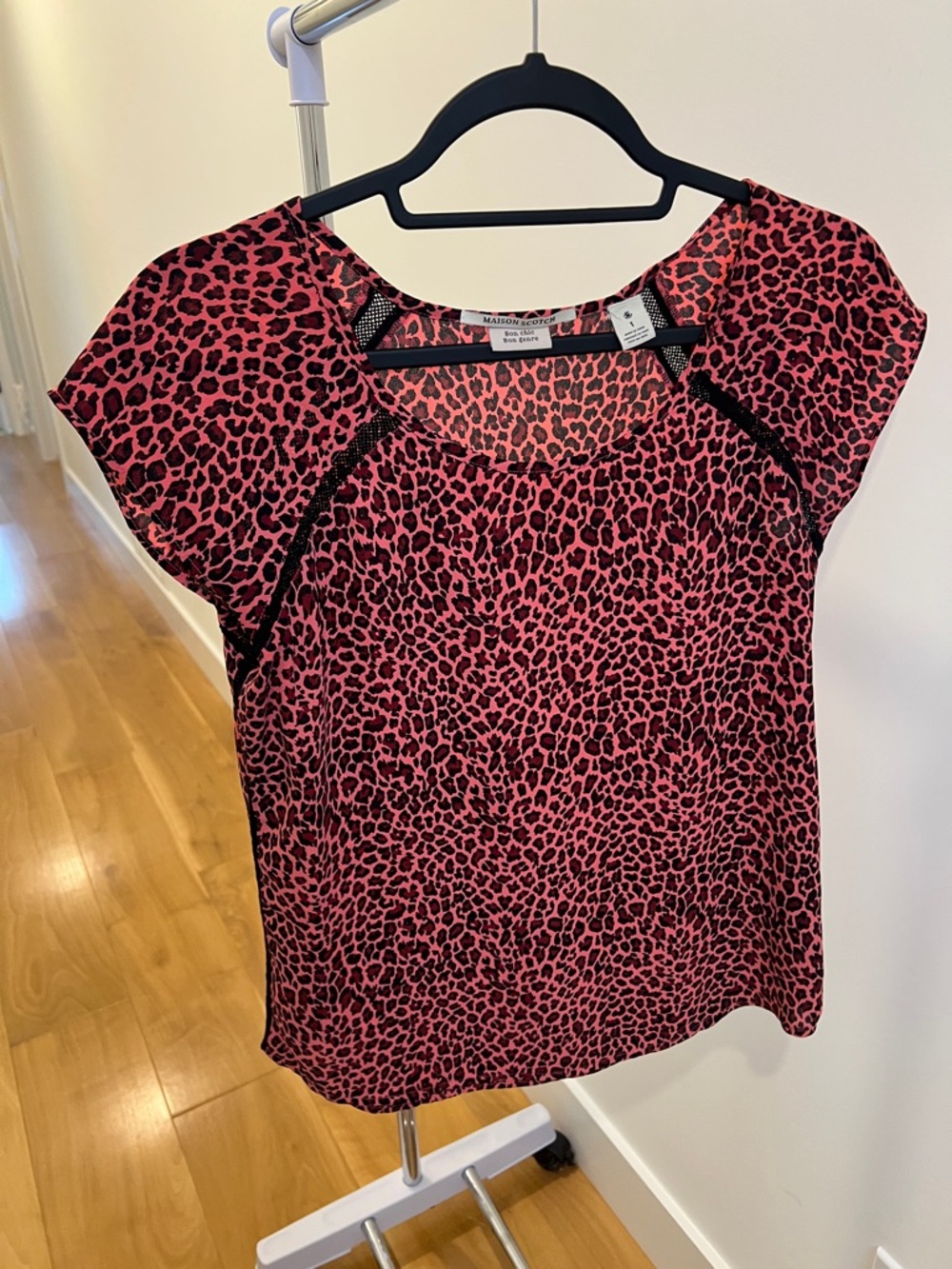 Scotch & Soda Pink and Black Leopard Cap Sleeve Blouse